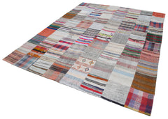 Kırk Yama Gri Patchwork Pamuk Yün El Dokuma Halısı 237x299 Agacan