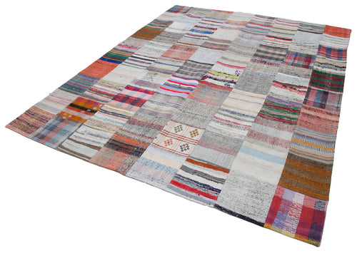 Kırk Yama Gri Patchwork Pamuk Yün El Dokuma Halısı 237x299 Agacan
