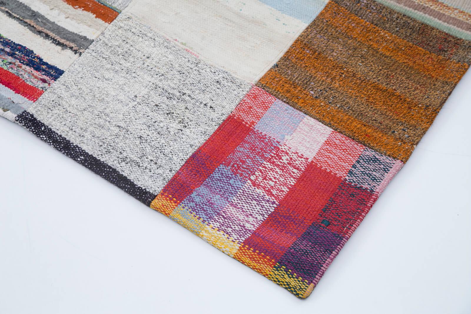 Kırk Yama Gri Patchwork Pamuk Yün El Dokuma Halısı 237x299 Agacan