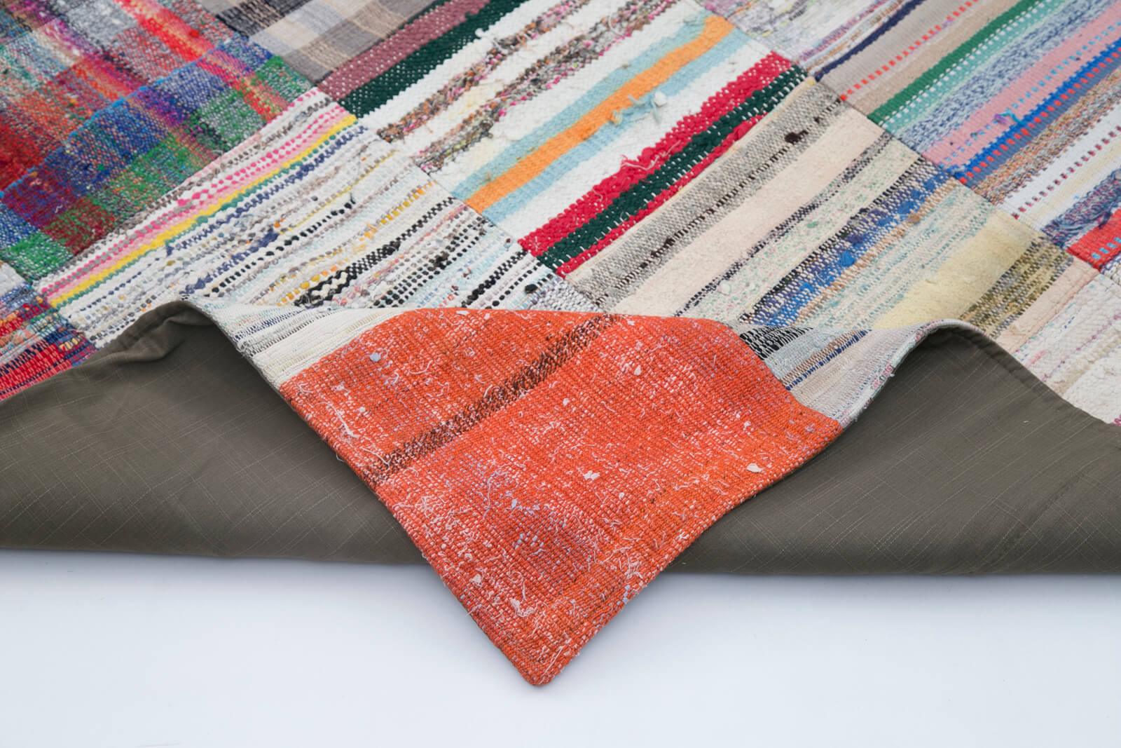 Kırk Yama Gri Patchwork Pamuk Yün El Dokuma Halısı 237x299 Agacan
