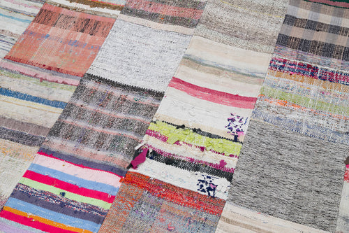 Kırk Yama Gri Patchwork Pamuk Yün El Dokuma Halısı 237x299 Agacan