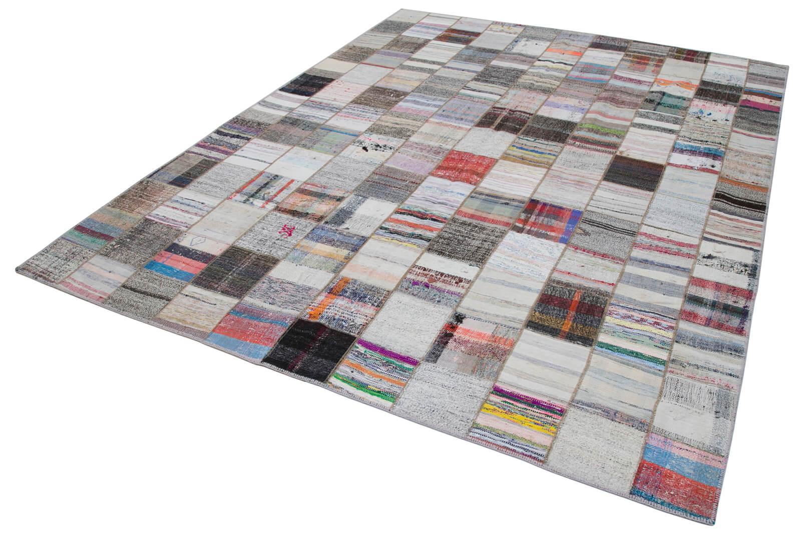 Kırk Yama Gri Patchwork Pamuk Yün El Dokuma Halısı 242x305 Agacan