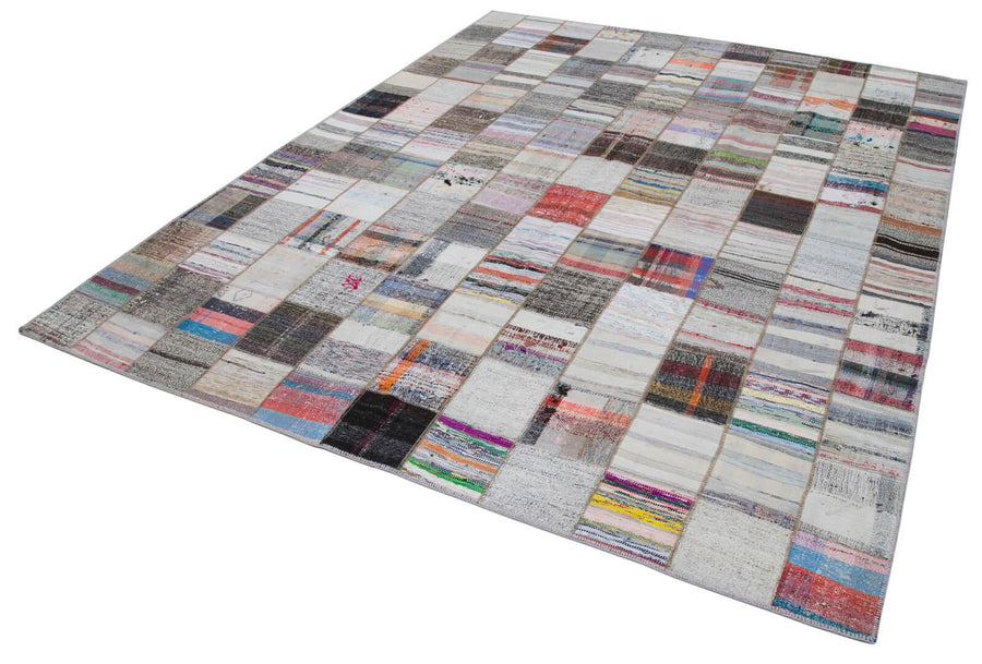 Kırk Yama Gri Patchwork Pamuk Yün El Dokuma Halısı 242x305 Agacan