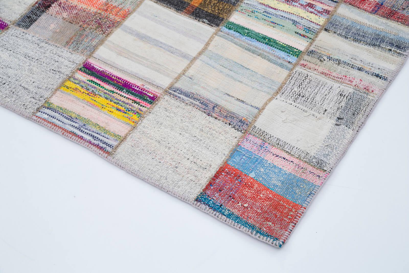Kırk Yama Gri Patchwork Pamuk Yün El Dokuma Halısı 242x305 Agacan