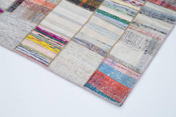 Kırk Yama Gri Patchwork Pamuk Yün El Dokuma Halısı 242x305 Agacan