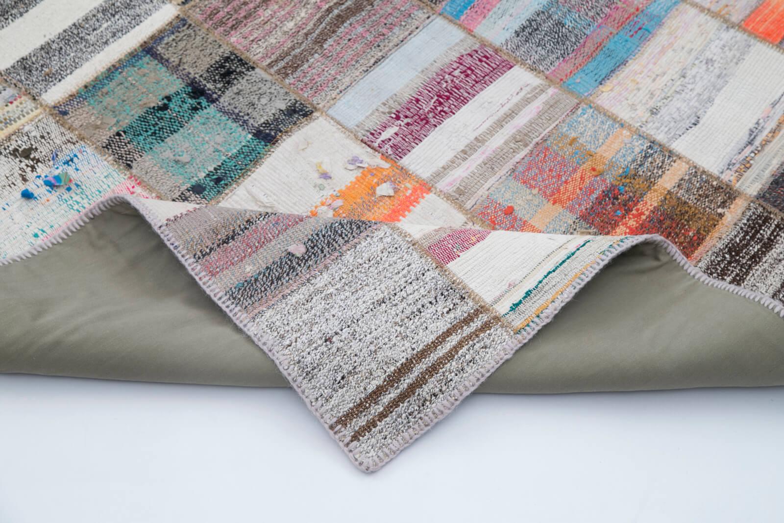 Kırk Yama Gri Patchwork Pamuk Yün El Dokuma Halısı 242x305 Agacan