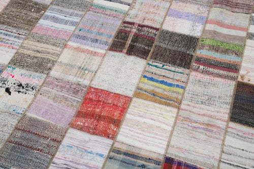 Kırk Yama Gri Patchwork Pamuk Yün El Dokuma Halısı 242x305 Agacan