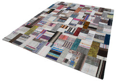 Kırk Yama Gri Patchwork Pamuk Yün El Dokuma Halısı 245x306 Agacan