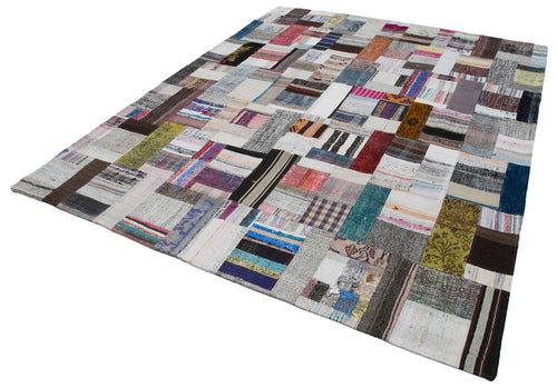 Kırk Yama Gri Patchwork Pamuk Yün El Dokuma Halısı 245x306 Agacan