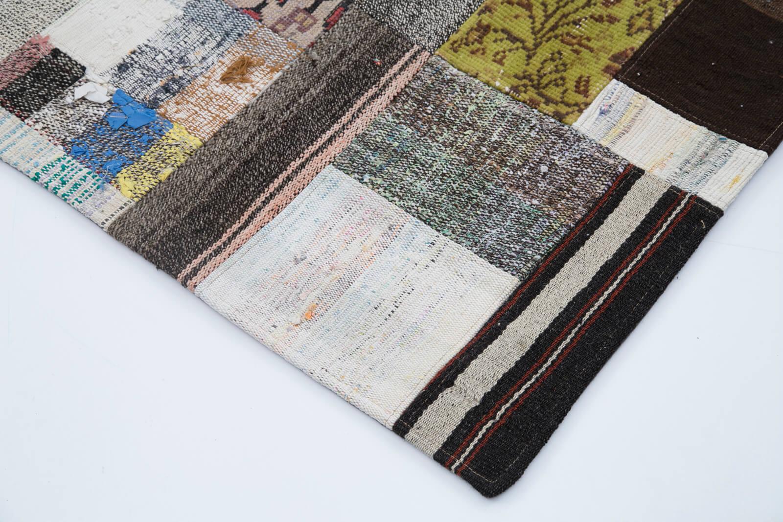 Kırk Yama Gri Patchwork Pamuk Yün El Dokuma Halısı 245x306 Agacan