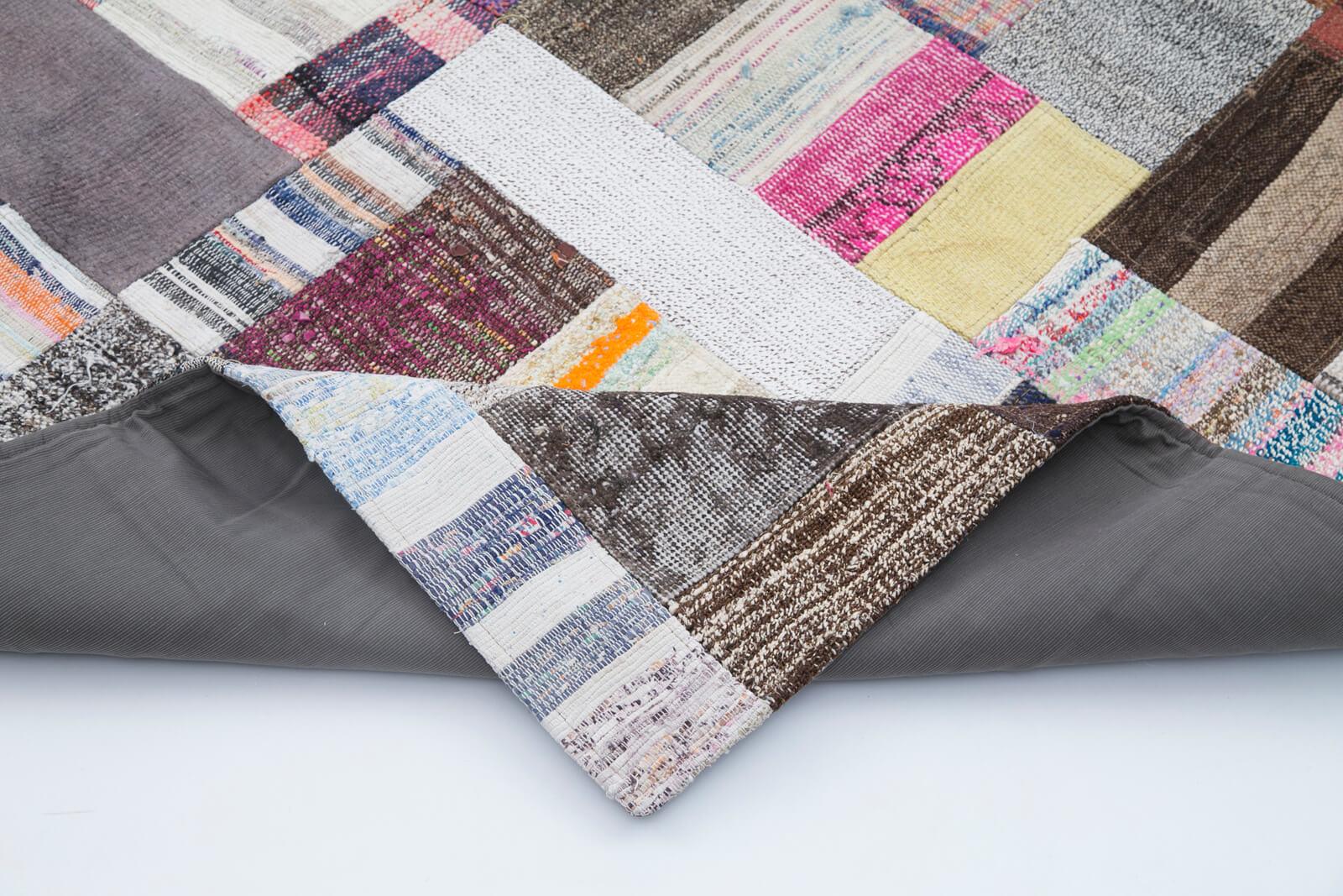 Kırk Yama Gri Patchwork Pamuk Yün El Dokuma Halısı 245x306 Agacan