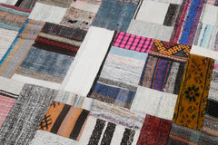 Kırk Yama Gri Patchwork Pamuk Yün El Dokuma Halısı 245x306 Agacan