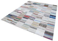 Kırk Yama Gri Patchwork Pamuk Yün El Dokuma Halısı 250x298 Agacan