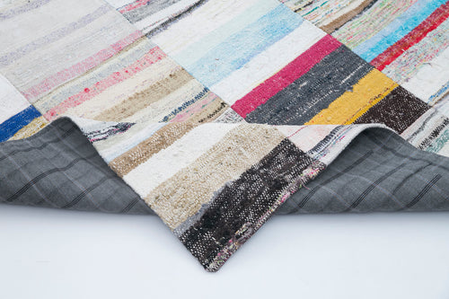Kırk Yama Gri Patchwork Pamuk Yün El Dokuma Halısı 250x298 Agacan