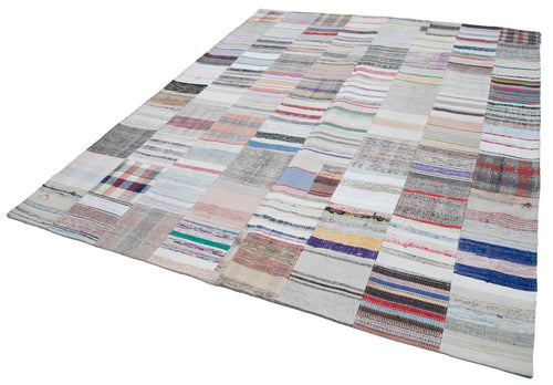 Kırk Yama Gri Patchwork Pamuk Yün El Dokuma Halısı 249x305 Agacan