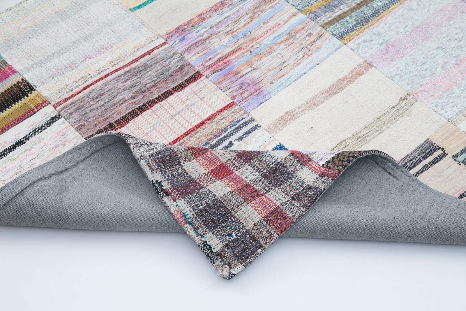 Kırk Yama Gri Patchwork Pamuk Yün El Dokuma Halısı 249x305 Agacan