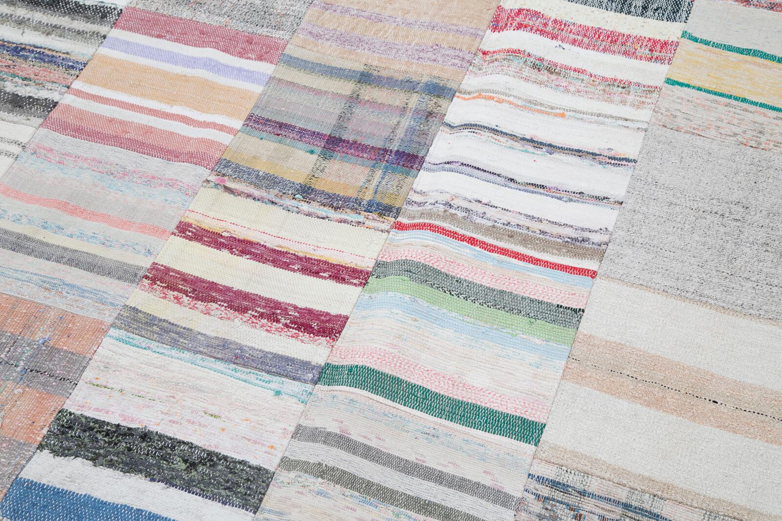 Kırk Yama Gri Patchwork Pamuk Yün El Dokuma Halısı 249x305 Agacan