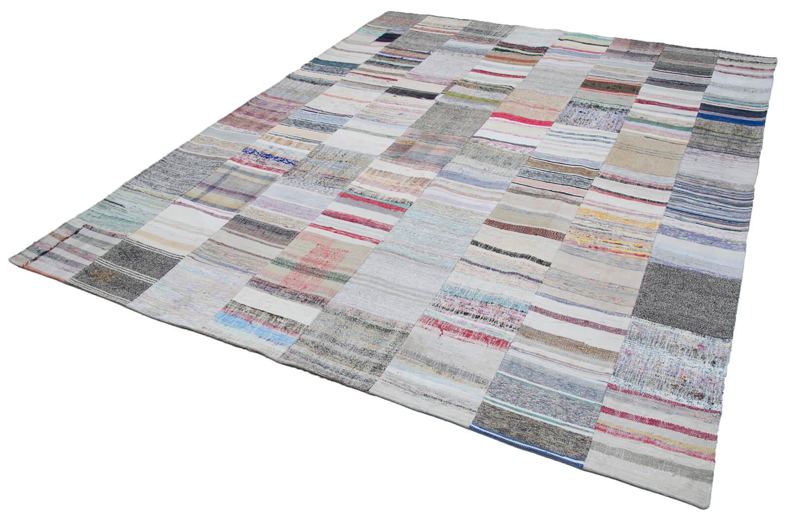 Kırk Yama Gri Patchwork Pamuk Yün El Dokuma Halısı 248x307 Agacan