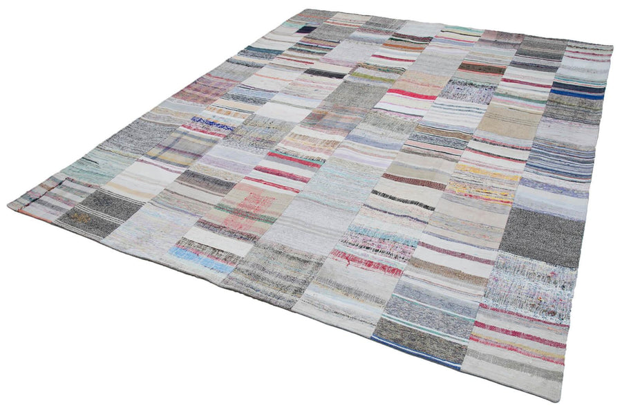 Kırk Yama Gri Patchwork Pamuk Yün El Dokuma Halısı 248x307 Agacan