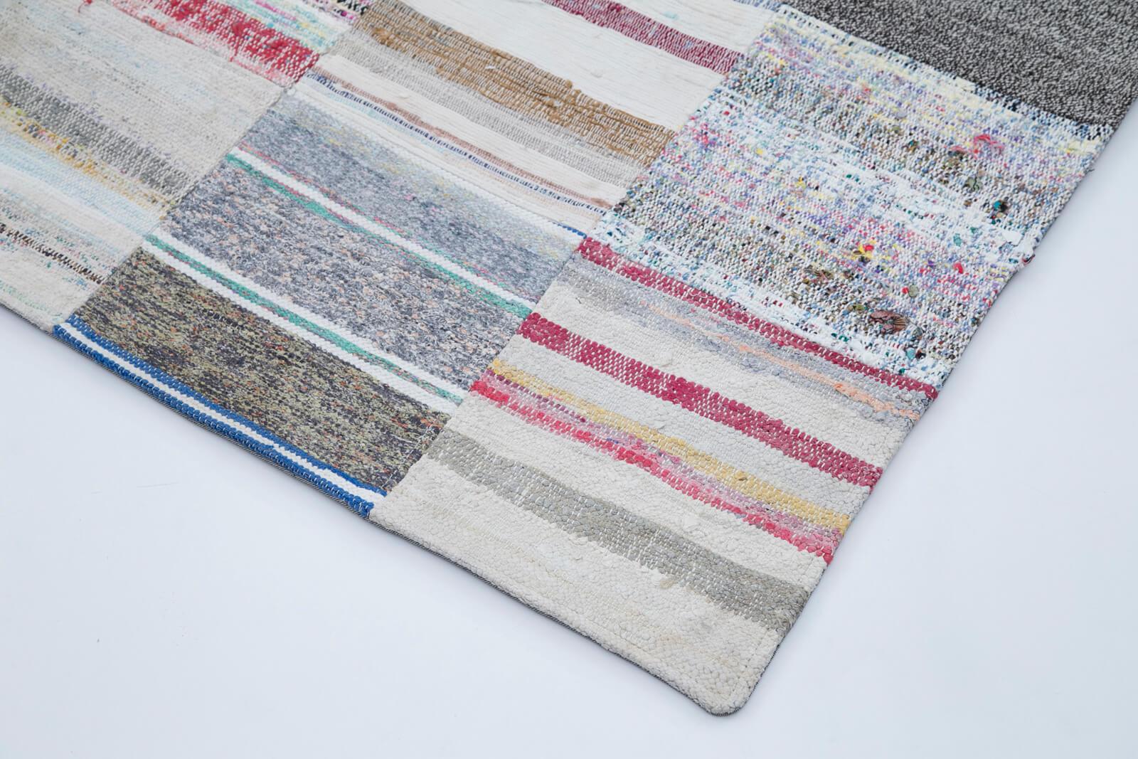 Kırk Yama Gri Patchwork Pamuk Yün El Dokuma Halısı 248x307 Agacan