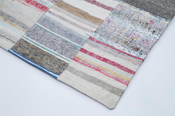 Kırk Yama Gri Patchwork Pamuk Yün El Dokuma Halısı 248x307 Agacan
