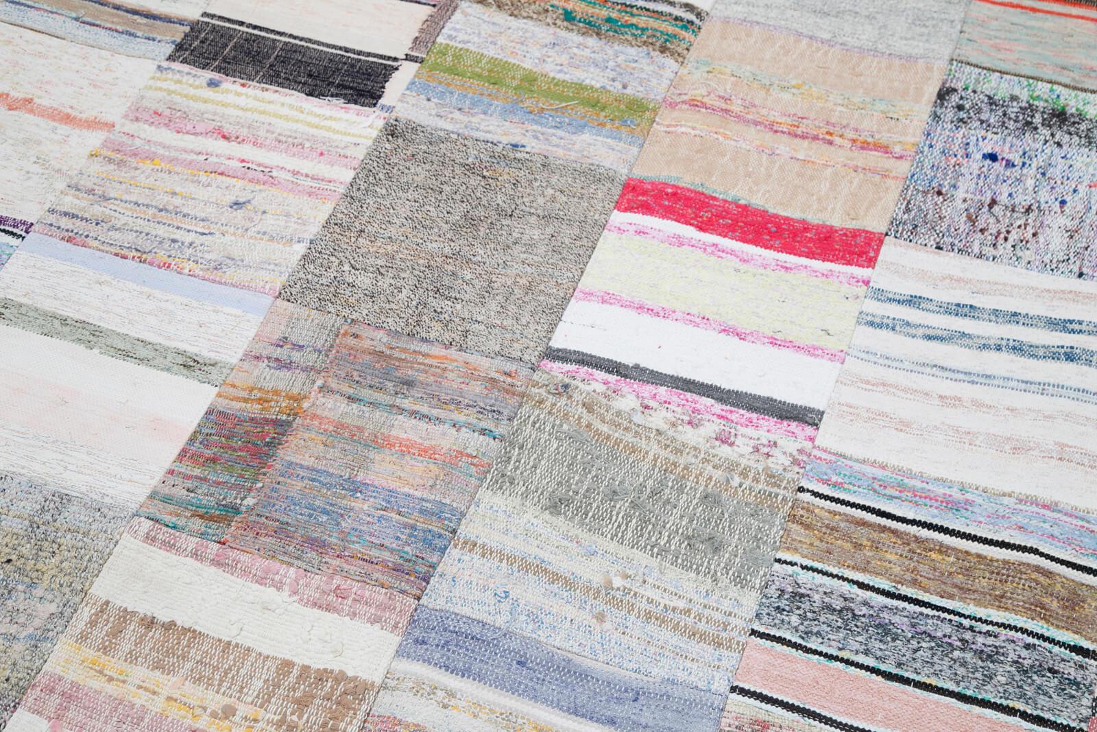 Kırk Yama Gri Patchwork Pamuk Yün El Dokuma Halısı 248x307 Agacan