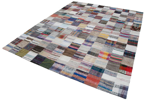 Kırk Yama Gri Patchwork Pamuk Yün El Dokuma Halısı 241x300 Agacan