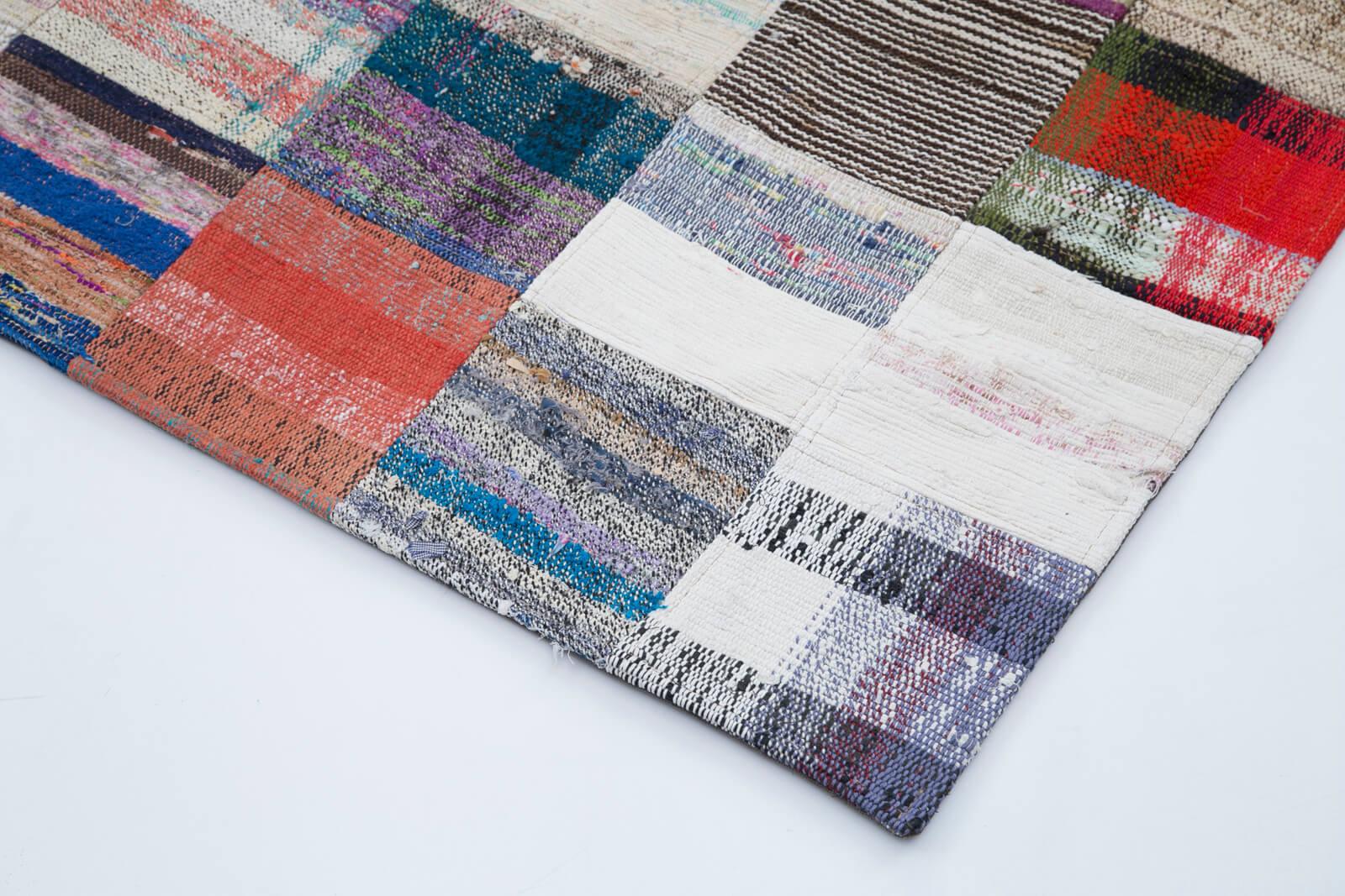 Kırk Yama Gri Patchwork Pamuk Yün El Dokuma Halısı 241x300 Agacan