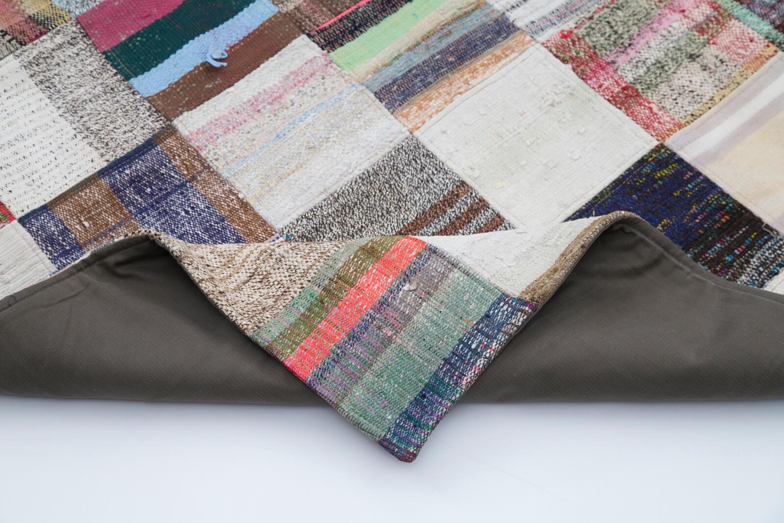 Kırk Yama Gri Patchwork Pamuk Yün El Dokuma Halısı 241x300 Agacan