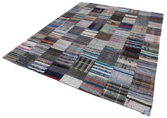 Kırk Yama Gri Patchwork Pamuk Yün El Dokuma Halısı 240x300 Agacan