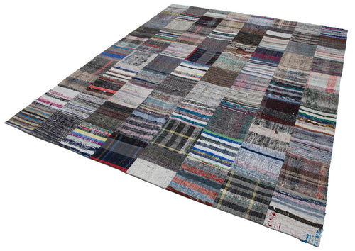 Kırk Yama Gri Patchwork Pamuk Yün El Dokuma Halısı 240x300 Agacan