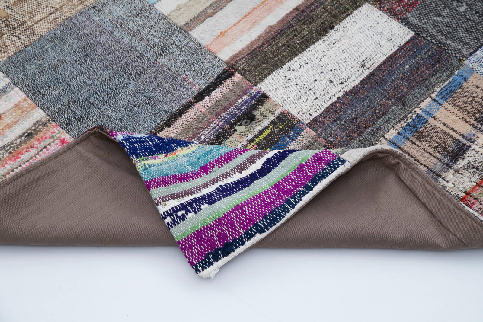 Kırk Yama Gri Patchwork Pamuk Yün El Dokuma Halısı 240x300 Agacan