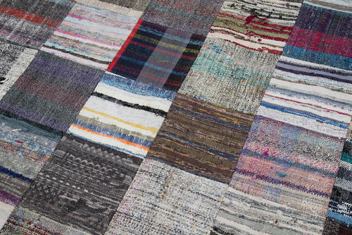 Kırk Yama Gri Patchwork Pamuk Yün El Dokuma Halısı 240x300 Agacan