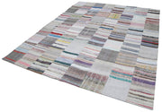 Kırk Yama Gri Patchwork Pamuk Yün El Dokuma Halısı 249x303 Agacan