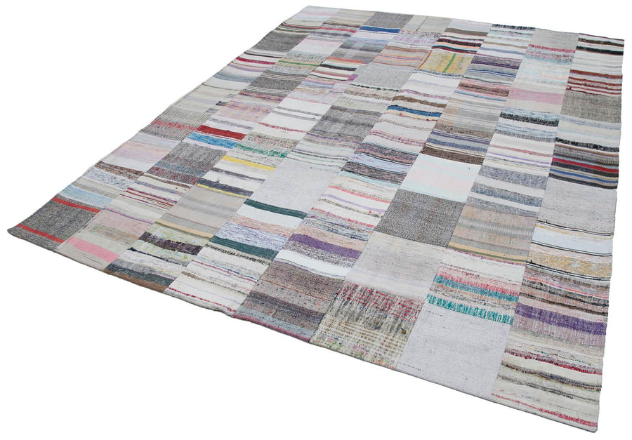Kırk Yama Gri Patchwork Pamuk Yün El Dokuma Halısı 249x303 Agacan