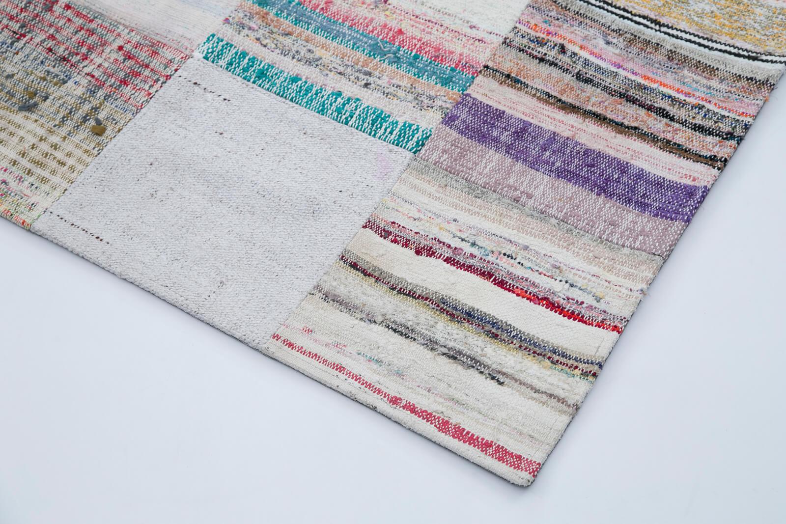 Kırk Yama Gri Patchwork Pamuk Yün El Dokuma Halısı 249x303 Agacan