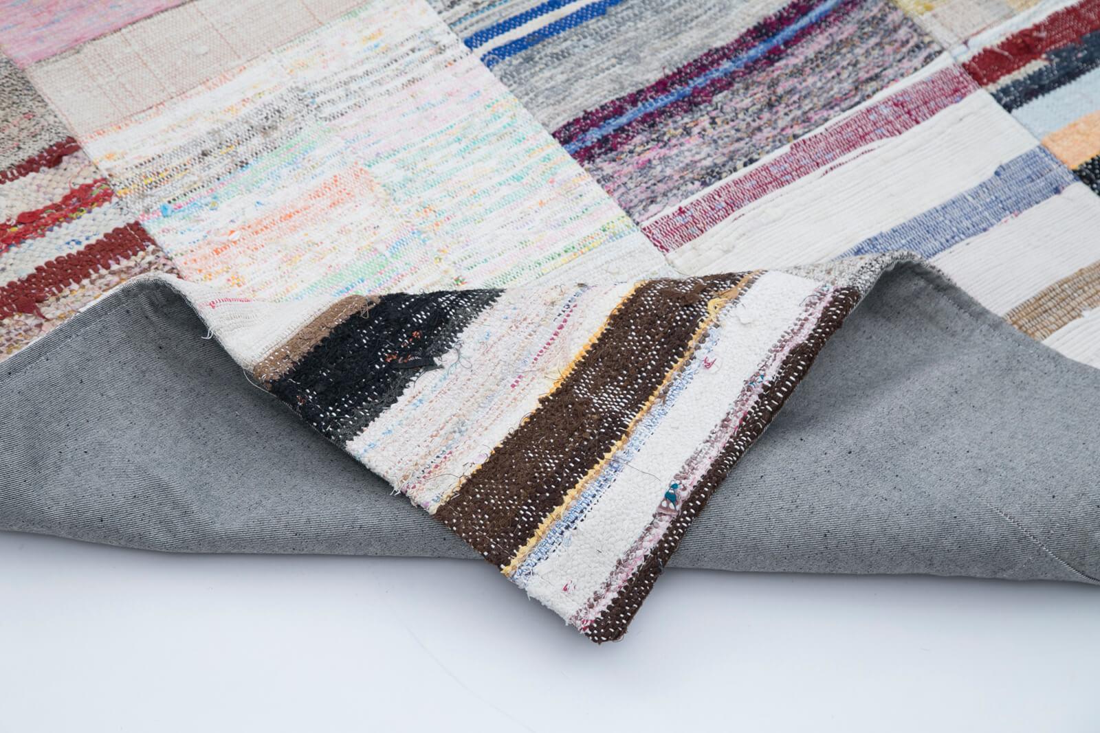 Kırk Yama Gri Patchwork Pamuk Yün El Dokuma Halısı 249x303 Agacan