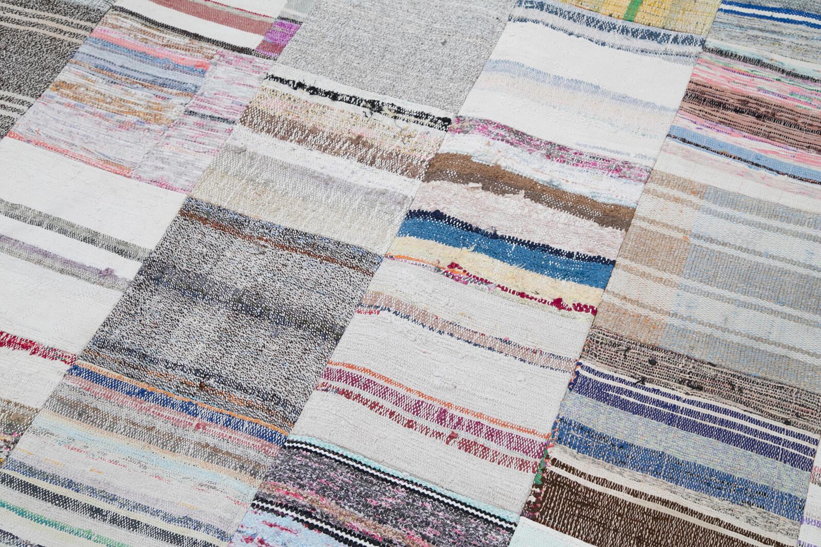 Kırk Yama Gri Patchwork Pamuk Yün El Dokuma Halısı 249x303 Agacan