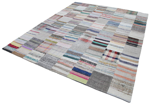 Kırk Yama Gri Patchwork Pamuk Yün El Dokuma Halısı 248x304 Agacan