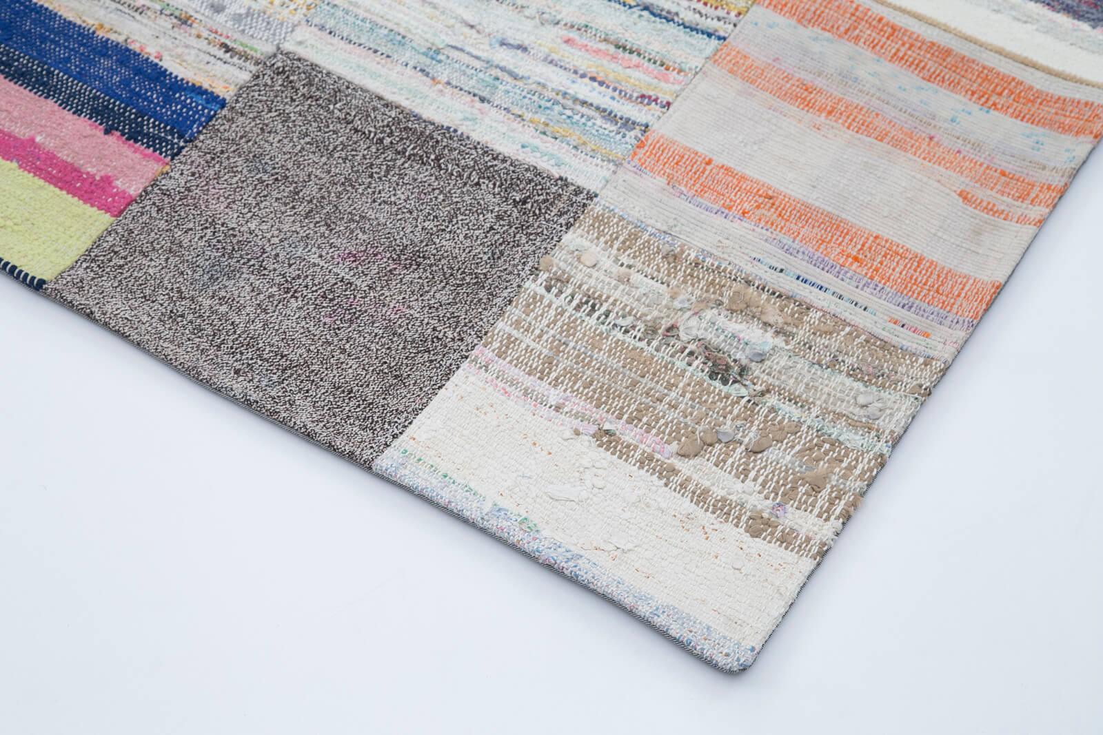 Kırk Yama Gri Patchwork Pamuk Yün El Dokuma Halısı 248x304 Agacan