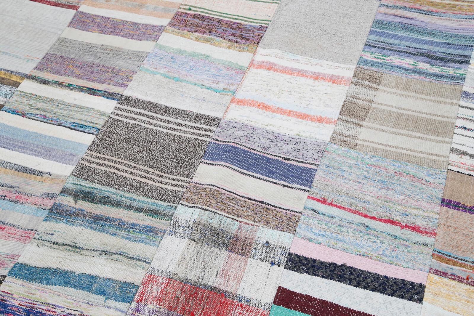 Kırk Yama Gri Patchwork Pamuk Yün El Dokuma Halısı 248x304 Agacan