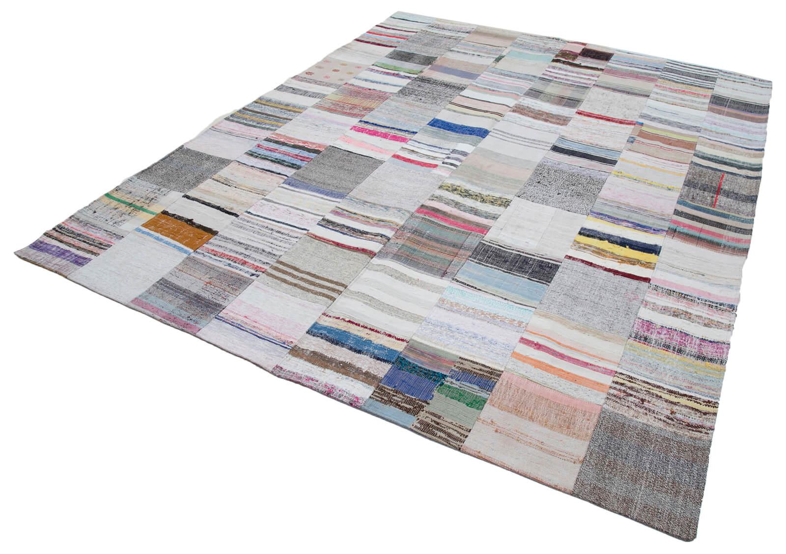 Kırk Yama Gri Patchwork Pamuk Yün El Dokuma Halısı 249x305 Agacan