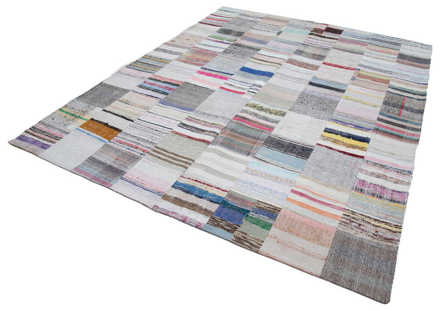 Kırk Yama Gri Patchwork Pamuk Yün El Dokuma Halısı 249x305 Agacan