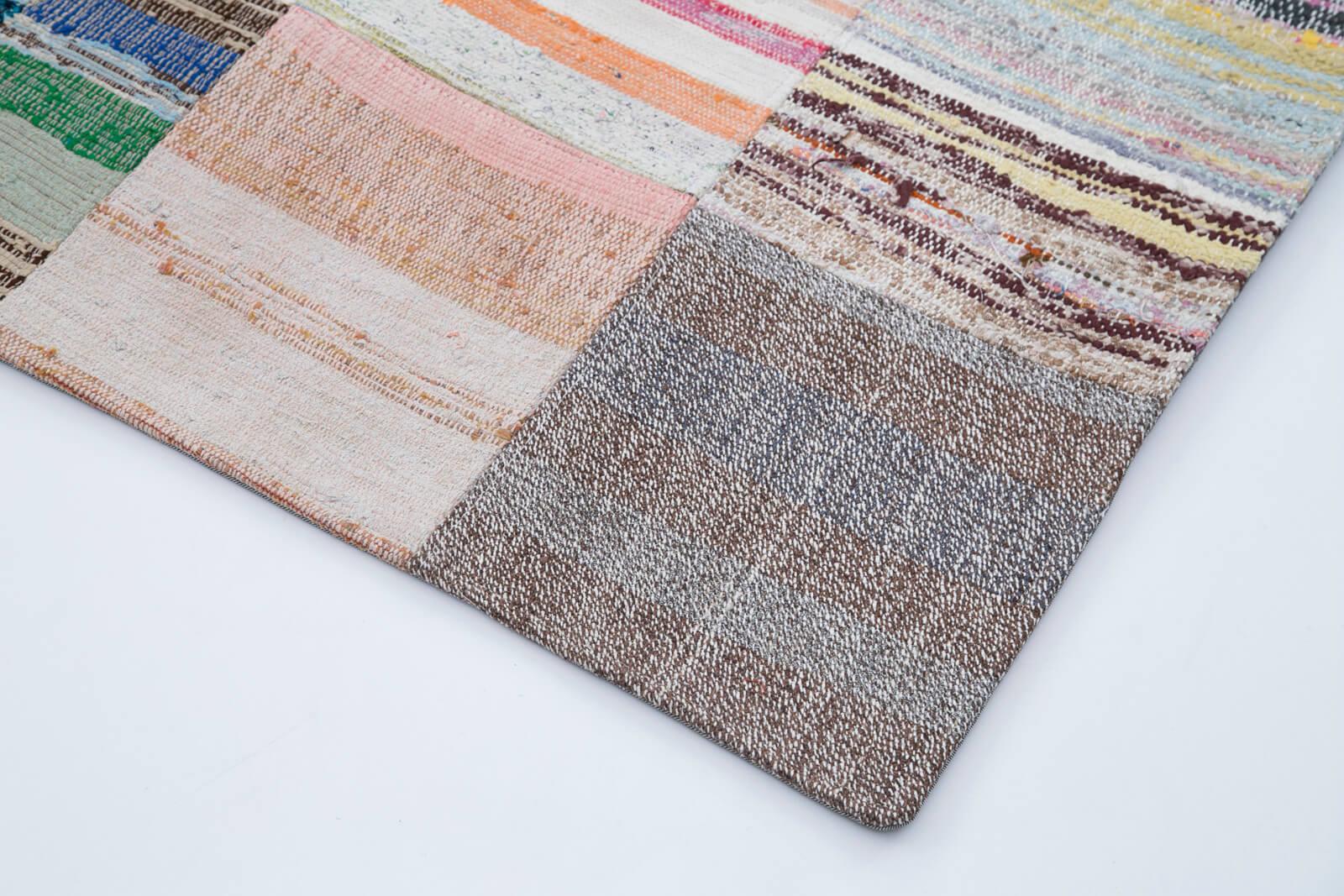 Kırk Yama Gri Patchwork Pamuk Yün El Dokuma Halısı 249x305 Agacan