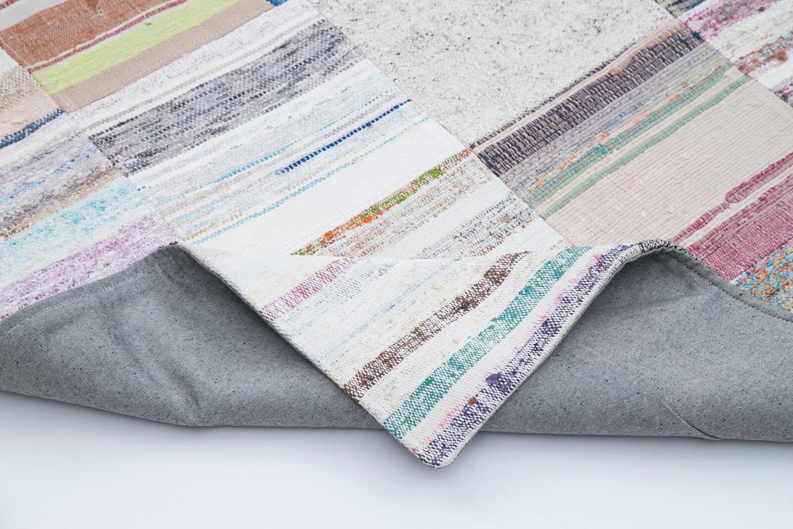 Kırk Yama Gri Patchwork Pamuk Yün El Dokuma Halısı 249x305 Agacan
