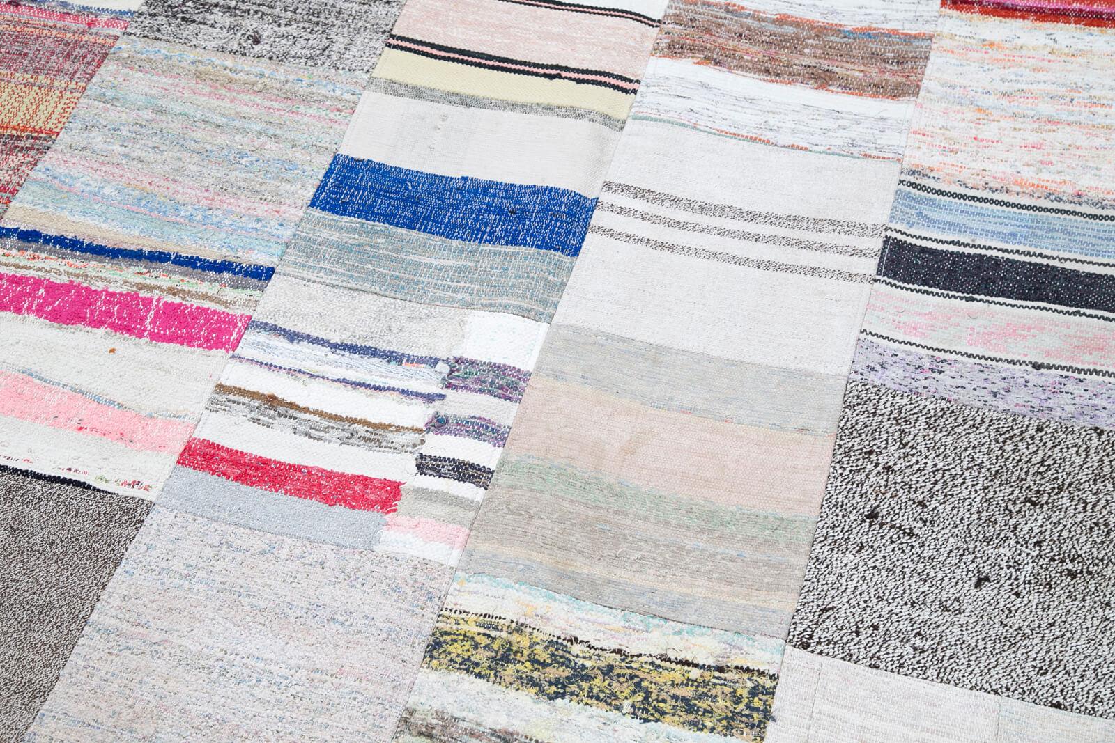 Kırk Yama Gri Patchwork Pamuk Yün El Dokuma Halısı 249x305 Agacan