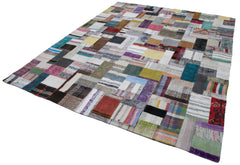 Kırk Yama Gri Patchwork Pamuk Yün El Dokuma Halısı 250x305 Agacan