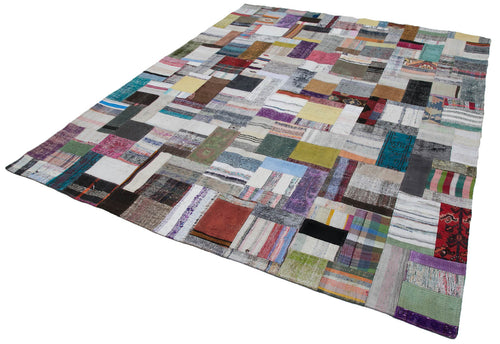 Kırk Yama Gri Patchwork Pamuk Yün El Dokuma Halısı 250x305 Agacan