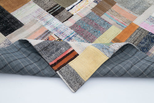 Kırk Yama Gri Patchwork Pamuk Yün El Dokuma Halısı 250x305 Agacan