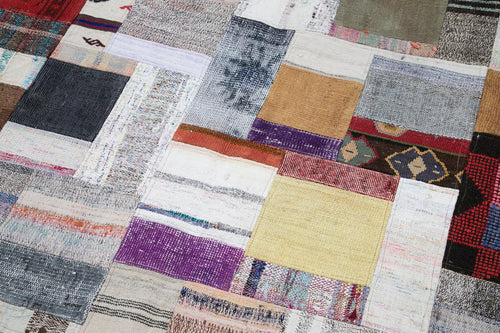 Kırk Yama Gri Patchwork Pamuk Yün El Dokuma Halısı 250x305 Agacan